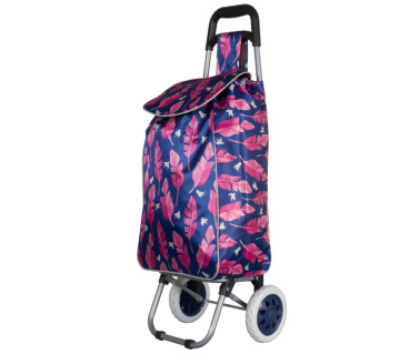 Nákupní taška na kolečkách METRO ST-01F - modrá/růžový list